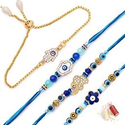 To The Nines Evil Eye Bhaiya Bhabhi Rakhi Set with 2 Rakhi for Kids Greeting Card & Tilak Material-image-89