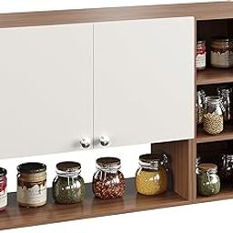 WOODWIDER Rozel Engineered Wood Wall-Mount Kitchen Cabinet with Door – Space-Saving, Modern Storage Solution for Kitchen, Living Room, or Bathroom, Exotic Teak & White Finish-image-45