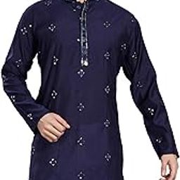 Men's Embroidered Silk Blend Only Slim Fit Kurta-image-85