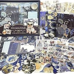 FunBlast Aesthetic Scrapbooking Kit – 213 Pcs Vintage Junk Journal Supplies with Scrapbook Paper, Washi Stickers, A6 Grid Notebook, DIY Craft Journaling Gift for Teen, Girl, Adult (NavyBlue)-30