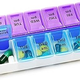 JAXHOM Pill Box For Medicine 7 Days I 14-Compartment Plastic Pill Box – Weekly AM/PM Organizer I Pill Box With Braille Dots-26