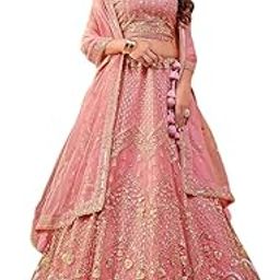 Pink Net Embroidered Umbrella Lehenga-image-1