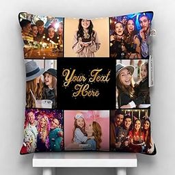 GiftsOnn 8 Photos and Your Text Personalized Customized Pillow - Cushion Cover with Filler, White Color, Set of 1, Satin, 12x12 Inches, 8 Design-image-7