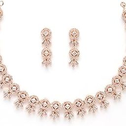 Women American Diamond Studded Necklace With Earring Detailing Jewellery Set For Women and Girl-39