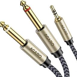 AGARO 3.5 mm 1/8 TRS to Dual 6.35 mm 1/4 TS Mono Breakout Cable Y Spitter Stereo Cord Adapter Compatible, 2 meters, grey-19