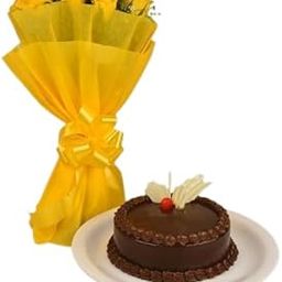 Froscentra Combo Special | 10 Yellow Roses Fresh Flowers Bouquet | Half kg Chocolate Cake | SameDay/NextDay Delivery-image-94