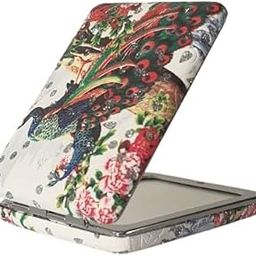 Pocket Portable Peacock Design Compact Metal and Glass Mirror for Women for Purses and Handbagsand Travel with 2x1 Magnification one Side-37