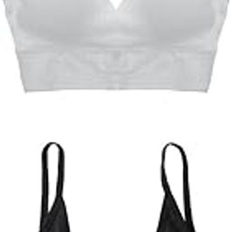 LICHTS®Women V Neck Padded Bralette Spaghetti Straps White+Black-image-37