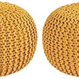 Bezzilish Home Pouf for Living Room Sitting Round Ottoman Bean Filled Stool for Foot Rest Home Furniture Rope Twisted Yellow Bean Bag - (Pack of 2)-image-77