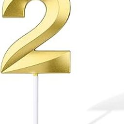 Party 24x7 Metallic Golden Number 2 Candles for Anniversary Birthday Golden Digit 2 , ( 2 , 22 , 32 , 42 , 52 , 62 , 72 ) Second Birthday-image-86