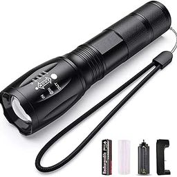 Crasts Metal Led Torch Flashlight Xml T6 Water Resistance 5 Modes Adjustable Focus Rechargeable Torch Handheld Light Zoomable Led Adjustable Focus Tactical Flashlight(Black)-7