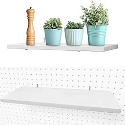 Pegboard Shelves, White 16" x 6" Large Peg Board Racks 2Pack Wall Organizer Shelf, 1/4 inch Heavy Duty Metal Brackets Fit All Pegboards, Wood Slats, Craft Garage Workbench Office Shelving Accessories-image-49