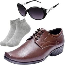 Comfortable l Men Black Lace Formal Shoes with Light Gray Socks & Women Cheri-image-58