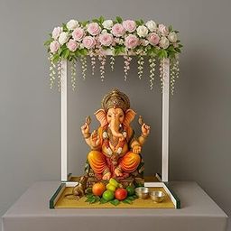 Special You White Wooden Ganpati Decoration Backdrop Stand for Decor, Backdrop Stand for Pooja, Decoration Stand for Pooja Room Decor-image-33