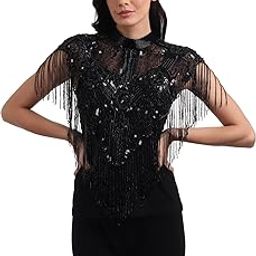 Women's Net Hand Bead Embroidery Designer Short Cape Poncho C7-16-image-83