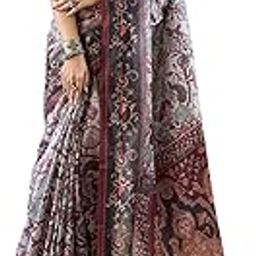 Women's Kalamkari Cotton Linen Silk Saree With Blouse Piece-picture-36
