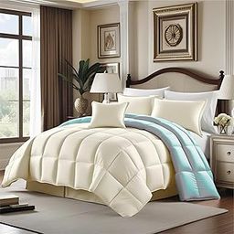 Epinch® Premium Reversible Comforter Soft as Feathers 4 Corner Loops 500 GSM Luxurious Perfect for Home & Hotel (Ivory & Light Grey, King_92 X 106 Inch)-image-50