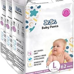 Jr. Sr. Baby Diaper Pants with Advanced Leak Protection | Soft & Comfortable| Large | 9-14 Kg | 186 Counts | Pack of 3-13