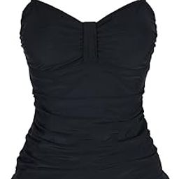 Women's 50's Retro Ruched Tankini Swimsuit Top with Ruffle Hem Black 8-image-64