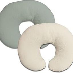 Nursing Pillow Cover,Muslin Cotton,Removable Cover For Breastfeeding pillows,2-Pack Pillow Covers,Ultra-soft Baby Nursing Pillow, Fits Newborn Feeding Pillow 22.5IN*18IN (Sage Green & Cream-Coloured)-image-64