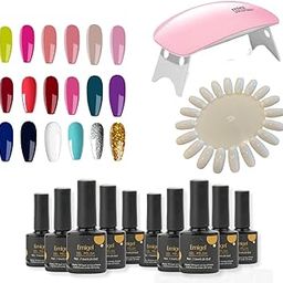 Coslifestore- Pack of 18 Gel Polish -UV LAMP DRY GEL NAIL PAINTS-with Top Coat Base coat with free Mini UV Lamp and colour wheel-53