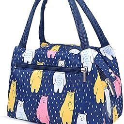 FLYMANN Insulated Lunch Bag with Front Zipper Pocket | Waterproof Fabric Travel Lunch Bag for Office, College & School (Blue - Bear Pattern)-image-24