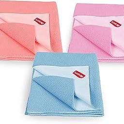 LuvLap Instadry Anti-Piling Fleece Extra Absorbent Quick Dry Sheet for baby, Baby Bed Protector, Waterproof baby sheet, Small size 50x70cm, Pack of 3, Salmon Rose, Baby Pink, Sky Blue-14