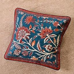 Peepul Tree Pure Cotton Cushion Cover Set of 2 | Floral Decorative Cushion Covers for Living Room & Bedroom | Sofa Cushion Covers | 16x16 inches | Ivory & Navy | Set of1 | Chintz Collection-image-2