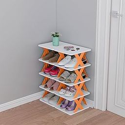 NYALKARAN Multi-Purpose Stackable Shoe Rack Adjustable Slots Shoe Organiser (Orange, 5 Tier Double Plate)-image-16