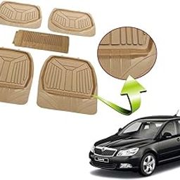 Kozdiko Heavy Duty Beige Color 3G Beige Rubber Mats Set of 5 Pcs for Skoda Laura-23