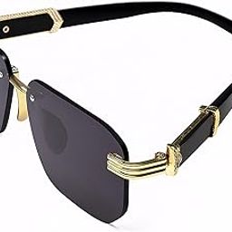 Luxury Rimless Sunglasses for Men – Retro Square Frame with Gold Detailing | UV400 Protection | Statement Fashion Eyewear-image-35