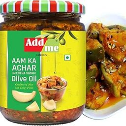 Add me Mango Pickle Aam Ka Achar in Extra Virgin Olive Oil 500 gm Pickles Glass Pack-image-7