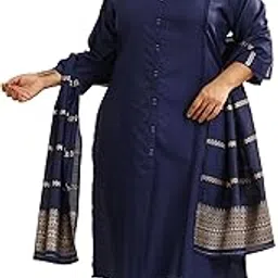 extra love by libas Plus Size Womens Woven Design Cotton Blend Straight Kurta With Trousers and Dupatta-picture-41