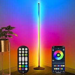 KingSom LED Angle Floor Lamp, 360° Rotating RGB Floor Lamp with APP Control and Remote Control, 16 Million Colours and 398+ Modes, Music Sync and Time, LED Floor Lamp for Bedroom-18