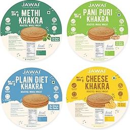 JAWAI ROASTED WHOLE WHEAT KHAKRA COMBO- Plain Diet, Methi, Cheese, Pani Puri Khakhra Plant Based, Ready To Eat Healthy Snacks, Vaccum Packed Indian Snacks (Pack of 4, 200 gms each)-image-39