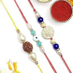 Rakhi for Brother Gold-Plated Kundan Rakhi Set of 3 with Roli Chawal-30
