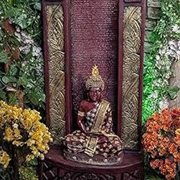 Holiness Craft Fiberglass Water Fountain 4 Feet Brown Slate Buddha Water Fountain for Living Room Home Decor Garden Patio Deck Porch with LED Lights Water Pump-image-5