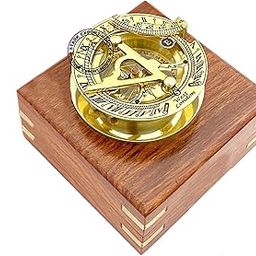 Nautical Shiny Brass Sundial Round Compass Marine Working Directional Compass 3"-image-41