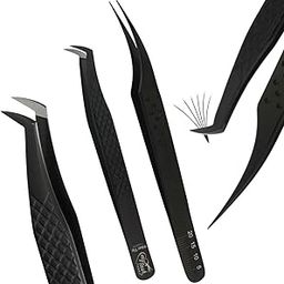 My Lash Tools fiber tip tweezers for lash extensions 2Pcs Fiber Tip Tweezer & Dolphin Isolation Tweezers Set Professional Precision lash tweezers Mink Fan Making Mega Volume Lashing Tweezers Black-28