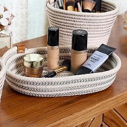 Umami Studio Polypropylene Storage Basket Grey & White Dual Shade | 23 cm Length, 15 cm Width, 5 cm Height – Multipurpose Storage & Decor Basket-19