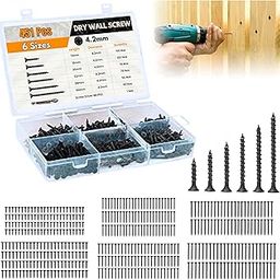 Homdum Assorted Black Dry Wall Screws 6 Sizes (13 mm to 50 mm) + Ph Bit 1 nos, (Pack of 451 Pieces)-13