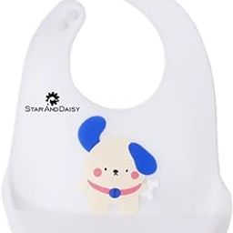 StarAndDaisy Reusable Silicone Baby Bib with Adjustable Buttons for Mess-Free Feeding, Weaning, and Easy Cleaning and Waterproof. (Printed-White)-21