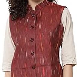 Womens Ikat Printed Cotton Nehru Jacket-image-60