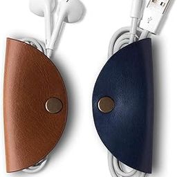 DailyObjects Kimono Cable Wrap for Cables/Chords/Wires | Wire Winder, Headphones Holder, Mini Clip Organiser | Made, Dry-Milled Leather | (Blue and Brown) - Set of 2-14
