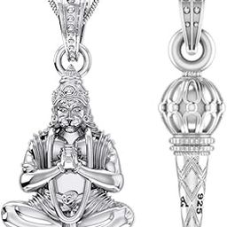 Akshat Sapphire Sterling Silver (92.5% purity) combo pack of God Hanuman and Gada Pendants for Men & Women Pure Silver Lord Bajrang Bali and his Gada Lockets for Good Health & Wealth-image-28