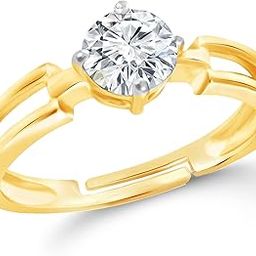 VSHINE Adjustable Ring Single Stone Gold Plated American Diamond for Women, Girls, Wife & Girlfriend-VSFR1254G-image-28