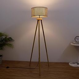 AKWAY Bamboo Tripod Floor Lamp for Living Room | Cane Floor Lamp for Home | Rattan for Living Room | Standing Lamp Wooden Floor Standing lamp for Bedroom (14" D X 8" H) - Astara-12