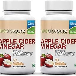 Alpspure Nutra Apple Cider Vinegar Capsules 500 Mg (Pack of 2-90 Veg Capsules Each) | | Supports Weight Loss | Boosts Metabolism | Improves Skin Health | Natural Fat Burner | For Men & Women-1
