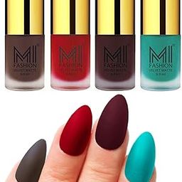 MI FASHION Velvet Matte Pigmented 9.9ml Each Nail Paint Combo Stay-Smooth Nails Coffee, Tomato Red, Wine, Sky Blue (Pack Of-4)-image-92