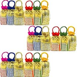 Women Potli Bags | Sequence and Zari Embroidered Silk Potli | Traditional Shagun Return Gifts Potli for Mehandi, Haldi, Baby Shower, Wedding, Sangeet-image-46